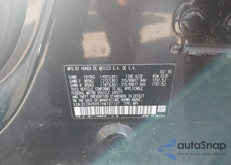 2017 Honda Hr-V Ex z USA, uszkodzony, nr VIN 3CZRU5H57HM707107